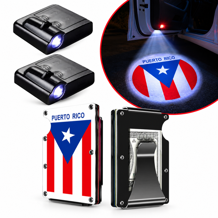 Puerto Rico Car Door LED Projector Lights (Set of 2) Wireless + FREE Puerto Rico Wallet