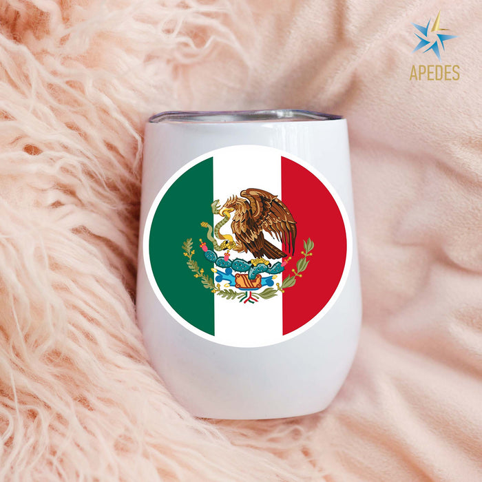 Mexico Flag Stainless Steel Stemless Wine Cup 12 OZ