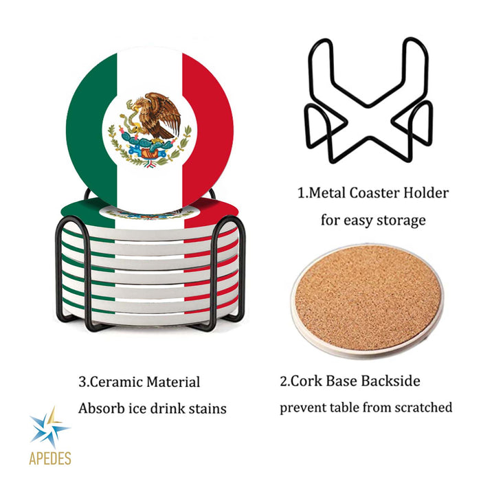 Mexico Absorbent Ceramic Coasters for Drinks with Holder (Set of 8)