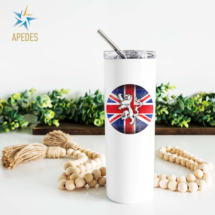 United Kingdom of Great Britain Flag Stainless Steel Skinny Tumbler 20 OZ
