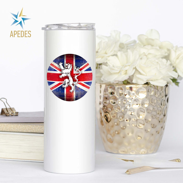 United Kingdom of Great Britain Flag Stainless Steel Skinny Tumbler 20 OZ
