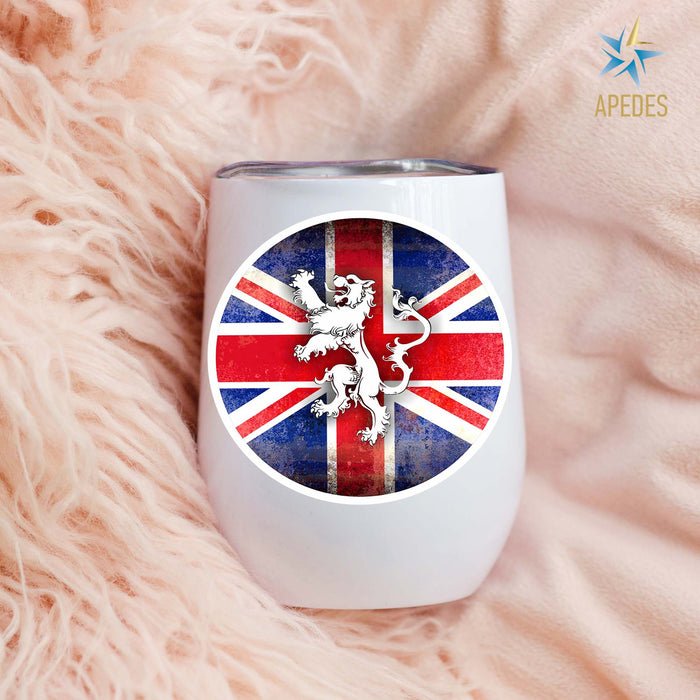 United Kingdom of Great Britain Flag Stainless Steel Stemless Wine Cup 12 OZ