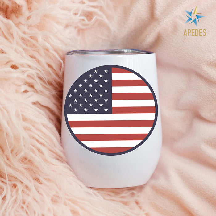 United States of America USA Flag Stainless Steel Stemless Wine Cup 12 OZ