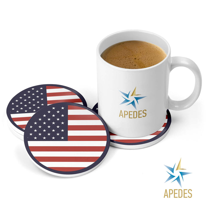 USA Flag United States of America Absorbent Ceramic Coasters for Drinks with Holder (Set of 8)