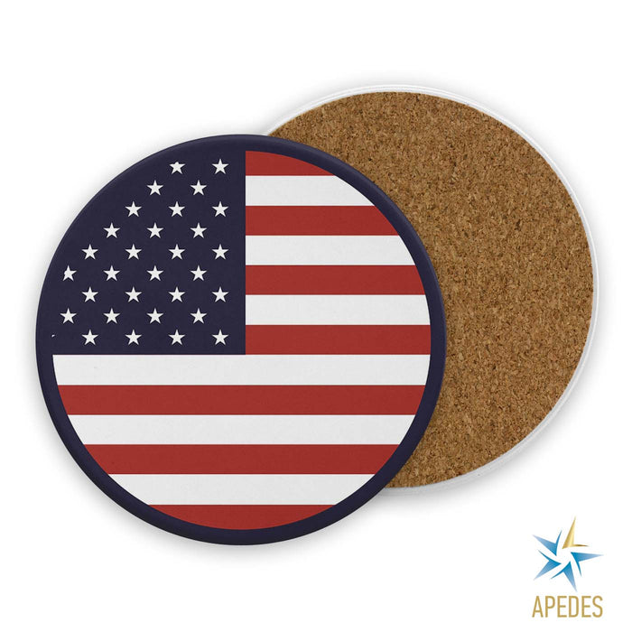 USA Flag United States of America Absorbent Ceramic Coasters for Drinks with Holder (Set of 8)