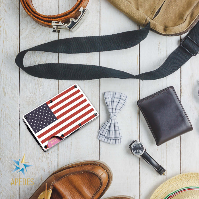USA Flag Aluminium/Stainless Steel Money Clip \ Wallet \ Credit Card Holder - Apedes Flags And Banners