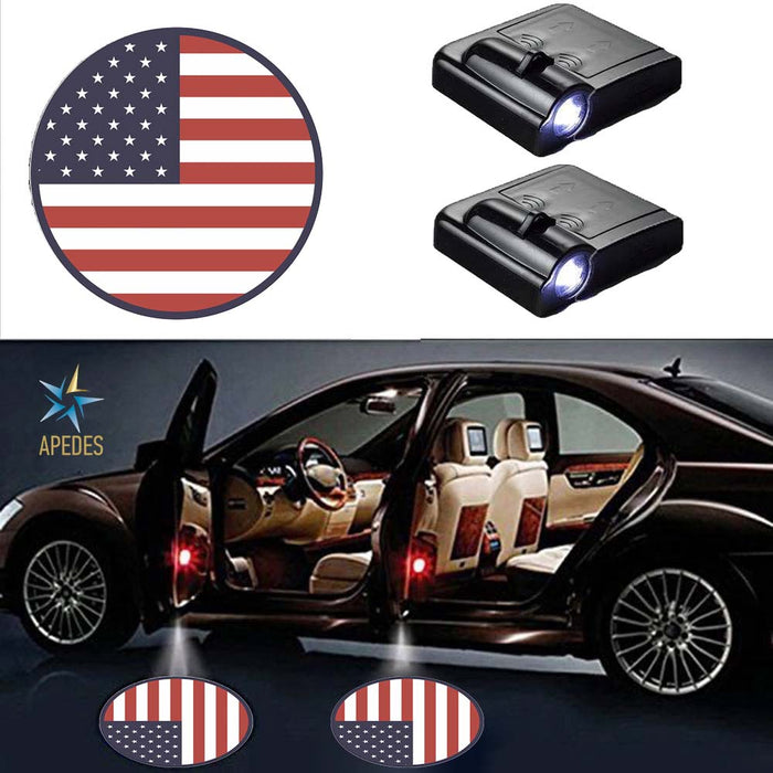 USA Flag United States of America Car Door LED Projector Light (Set of 2) Wireless