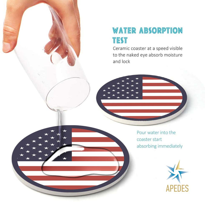 USA Flag United States of America Absorbent Ceramic Coasters for Drinks with Holder (Set of 8)