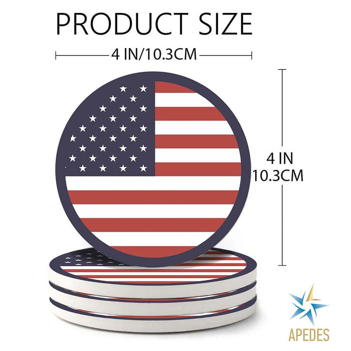 USA Flag United States of America Absorbent Ceramic Coasters for Drinks with Holder (Set of 8)