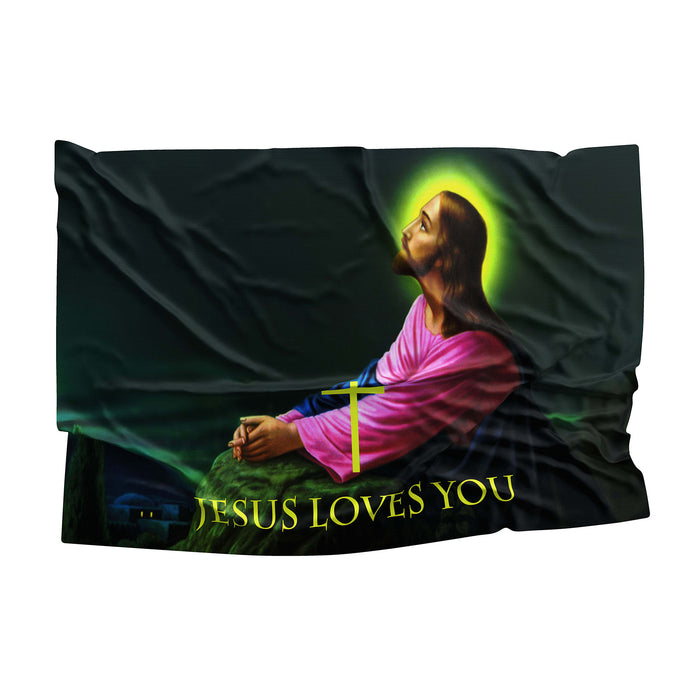 Christian Jesus Loves You Flag Banner