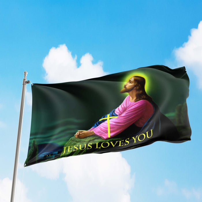 Christian Jesus Loves You Flag Banner