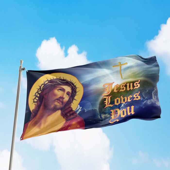 Christian Jesus Loves You Flag Banner