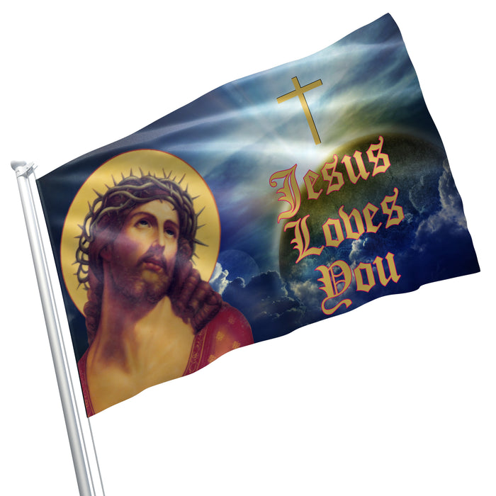 Christian Jesus Loves You Flag Banner