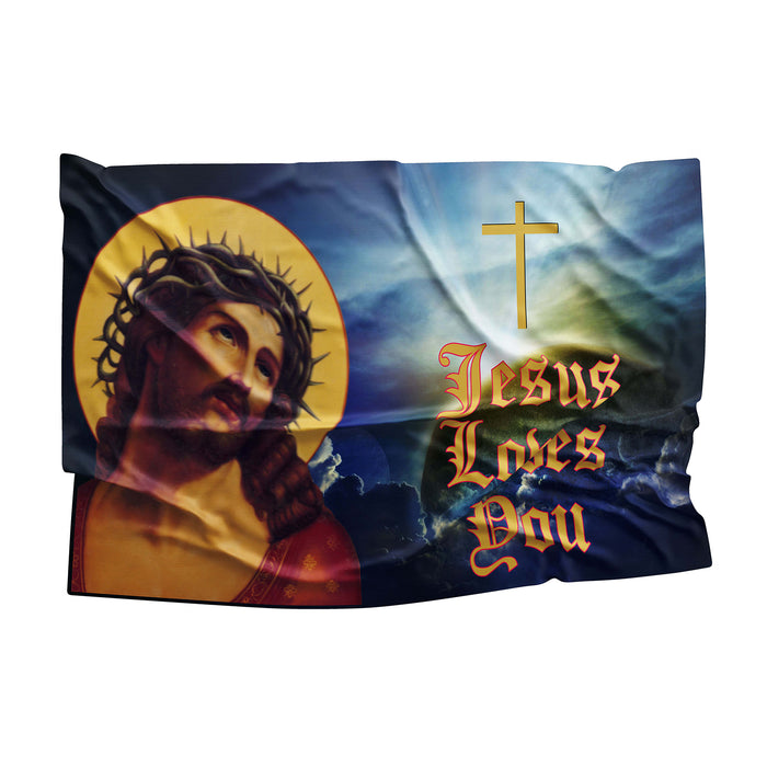 Christian Jesus Loves You Flag Banner