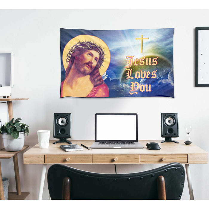 Christian Jesus Loves You Flag Banner