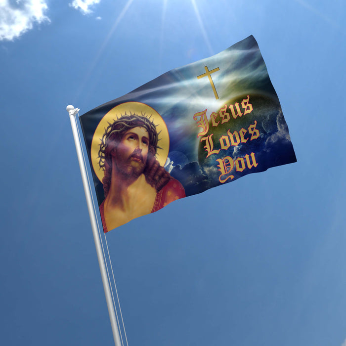 Christian Jesus Loves You Flag Banner