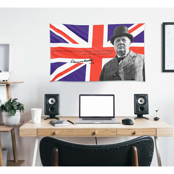 Sir Winston Churchill British Statesman Prime Minister of the United Kingdom Flag Banner