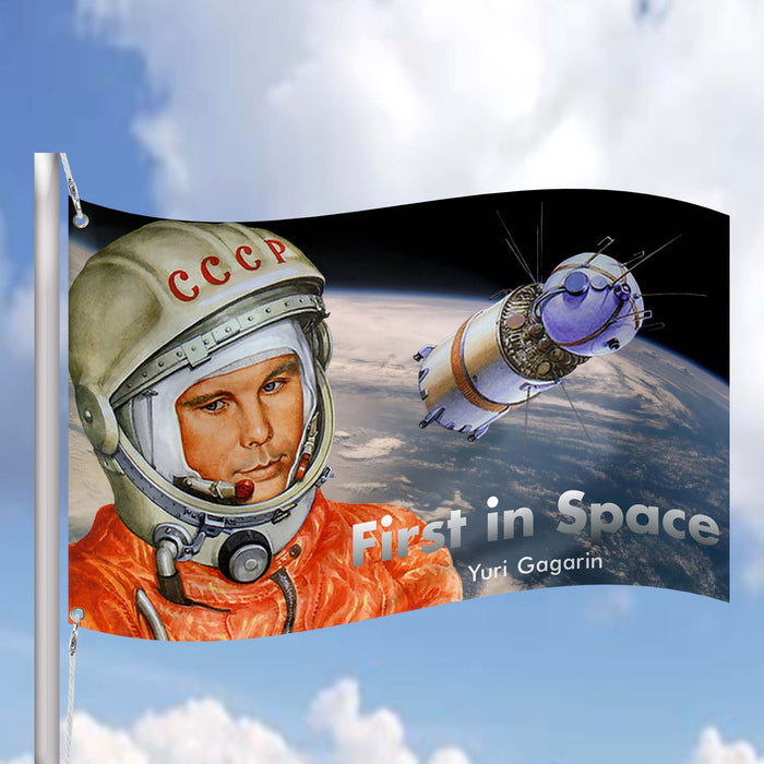 Yuri Gagarin Soviet Pilot and Cosmonaut Outer Space Flag Banner