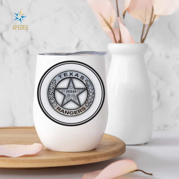 Texas Ranger Badge Stainless Steel Stemless Wine Cup 12 OZ