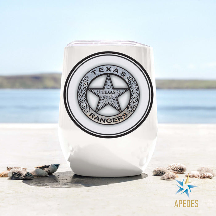 Texas Ranger Badge Stainless Steel Stemless Wine Cup 12 OZ