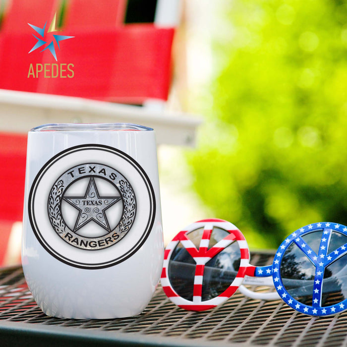 Texas Ranger Badge Stainless Steel Stemless Wine Cup 12 OZ
