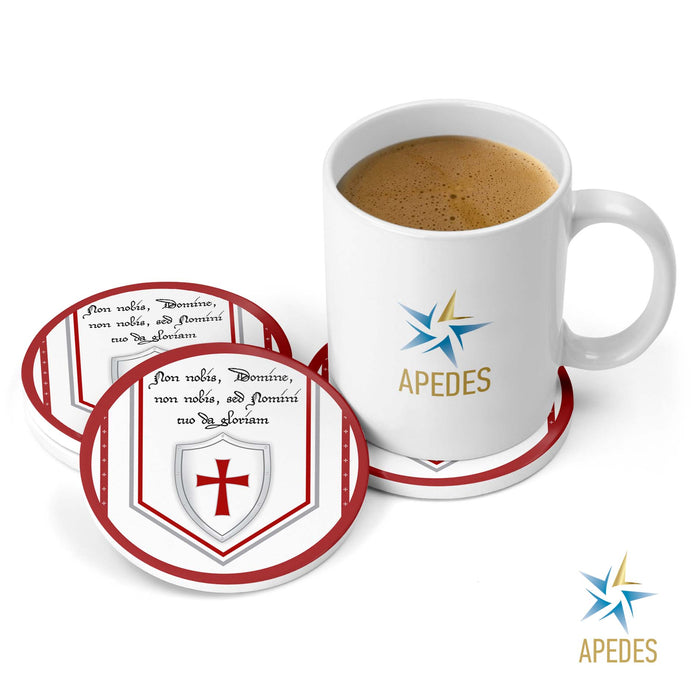 Knights Templar Absorbent Ceramic Coasters for Drinks with Holder (Set of 8)