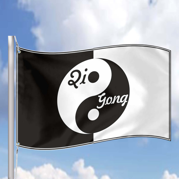 Qigong Yin Yang Black & White Meditation Confucianism Daosism Buddhism Flag Banner