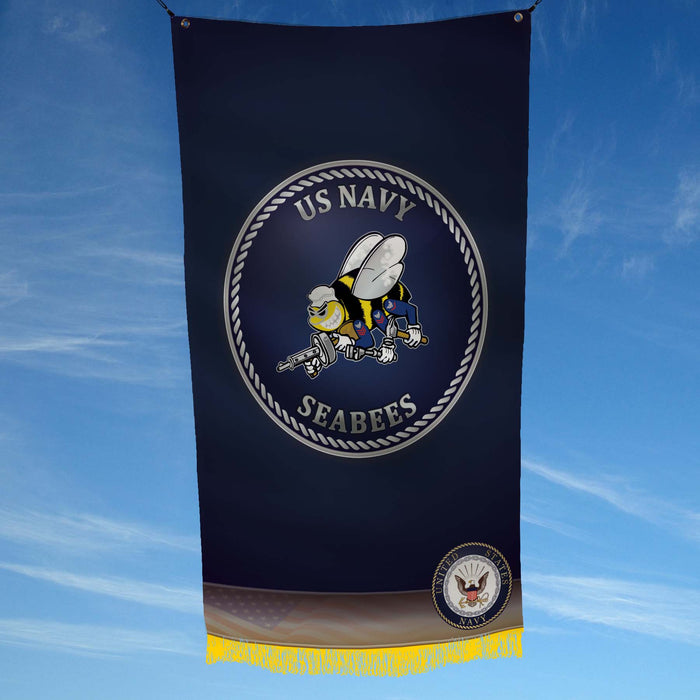 US Navy Seabees We Build We Fight - USN Enamel Flag Banner