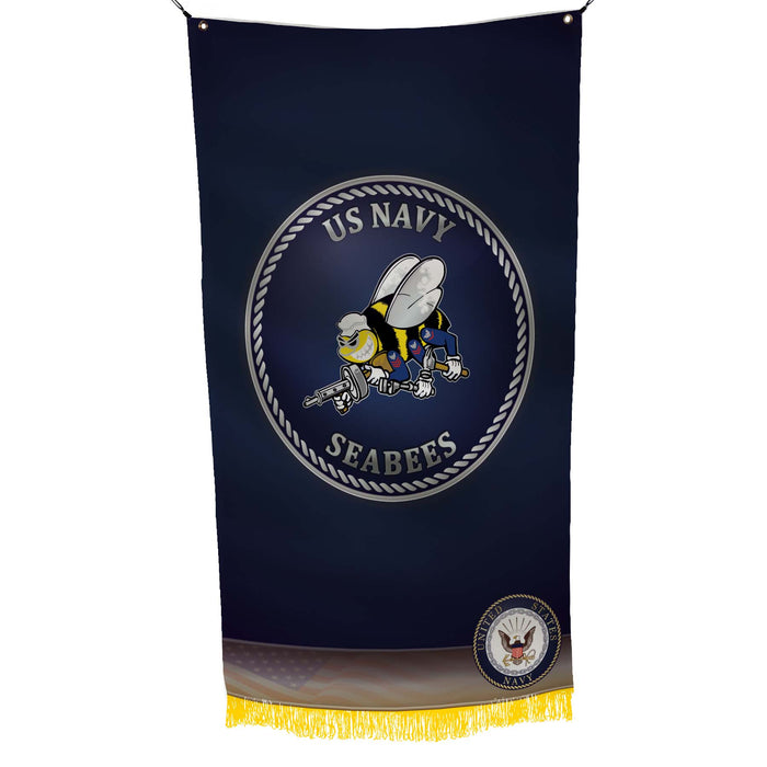 US Navy Seabees We Build We Fight - USN Enamel Flag Banner