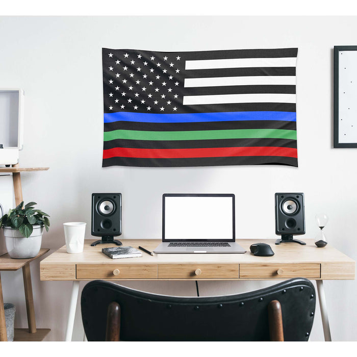 Thin Red Blue Green Line Honor Flag Banner