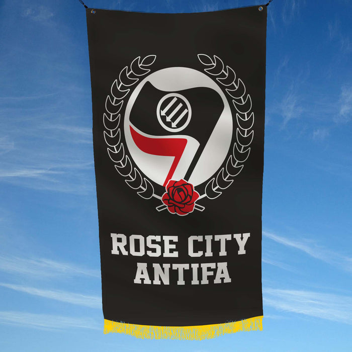 Antifa Rose City Anti-Fascist & Anti-Racist Political Movement USA Flag Banner