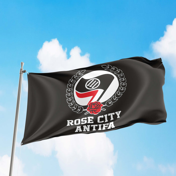 Antifa Rose City Anti-Fascist & Anti-Racist Political Movement USA Flag Banner