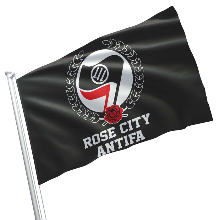 Antifa Rose City Anti-Fascist & Anti-Racist Political Movement USA Flag Banner