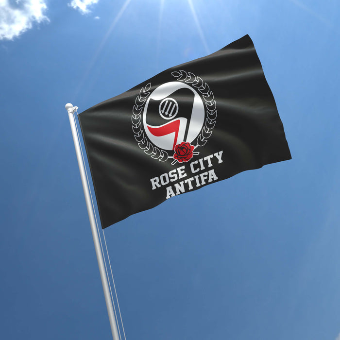 Antifa Rose City Anti-Fascist & Anti-Racist Political Movement USA Flag Banner