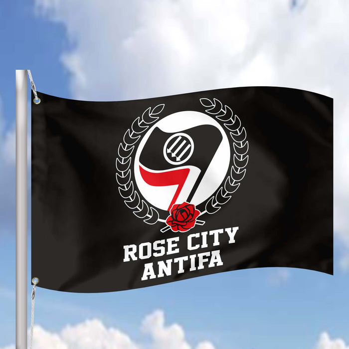 Antifa Rose City Anti-Fascist & Anti-Racist Political Movement USA Flag Banner