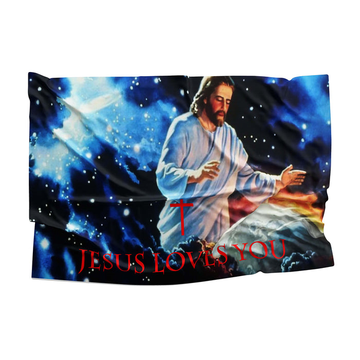 Christian Jesus Loves You Flag Banner