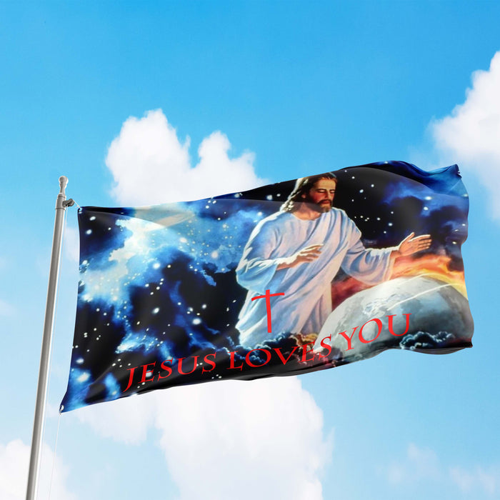 Christian Jesus Loves You Flag Banner