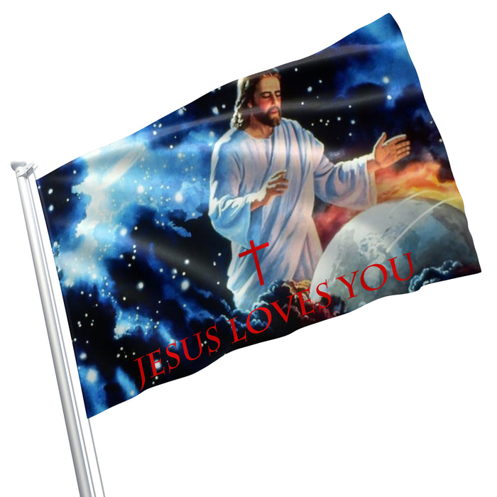 Christian Jesus Loves You Flag Banner