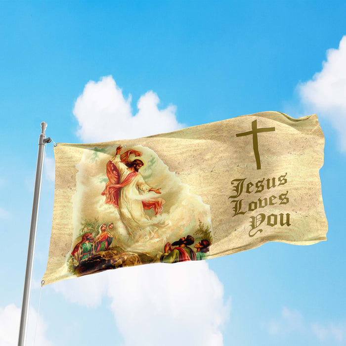 Christian Jesus Loves You Flag Banner