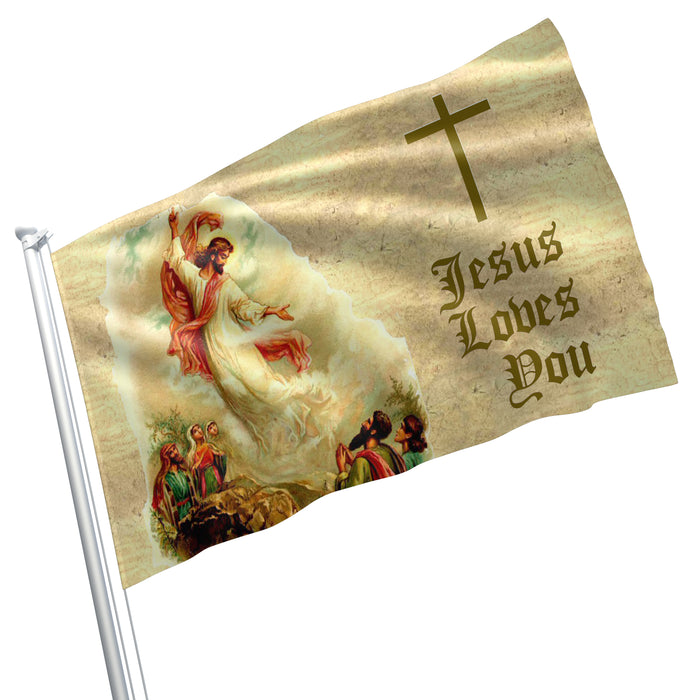 Christian Jesus Loves You Flag Banner