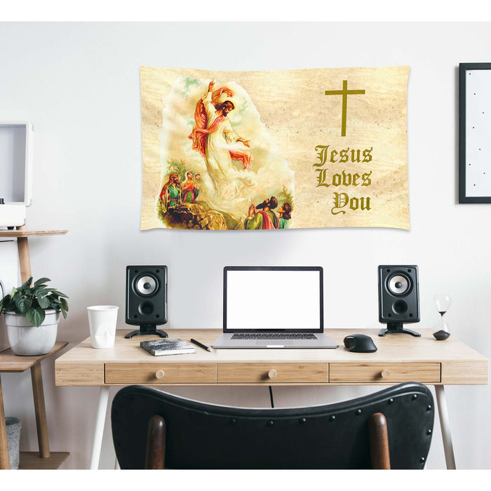 Christian Jesus Loves You Flag Banner