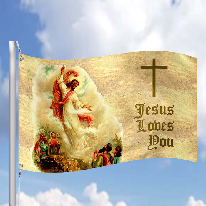 Christian Jesus Loves You Flag Banner