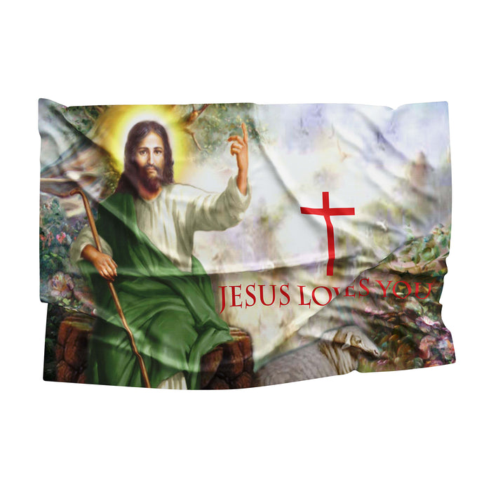 Christian Jesus Loves You Flag Banner