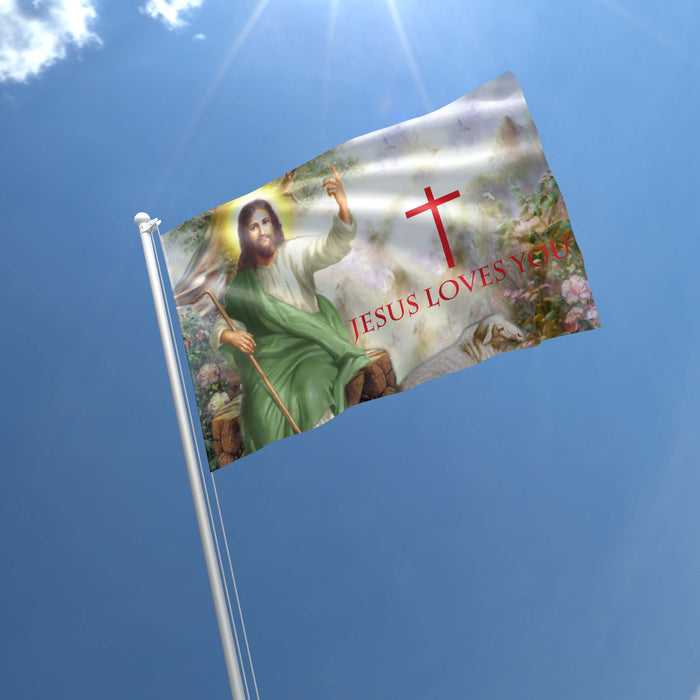 Christian Jesus Loves You Flag Banner