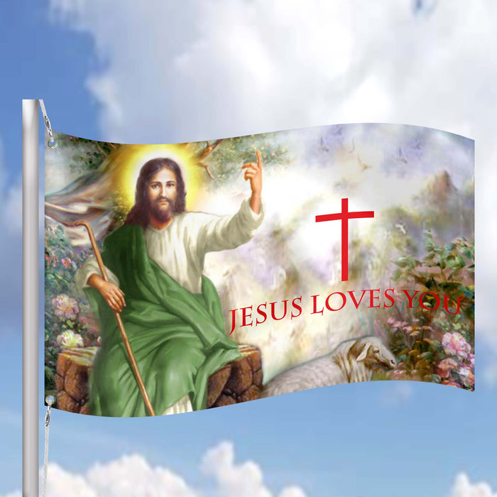 Christian Jesus Loves You Flag Banner