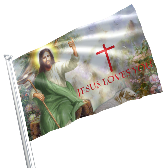 Christian Jesus Loves You Flag Banner