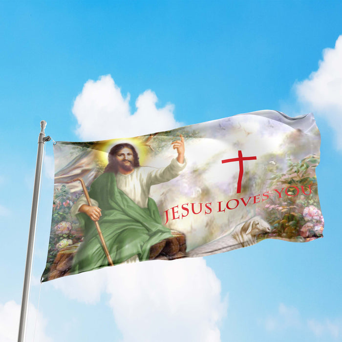 Christian Jesus Loves You Flag Banner