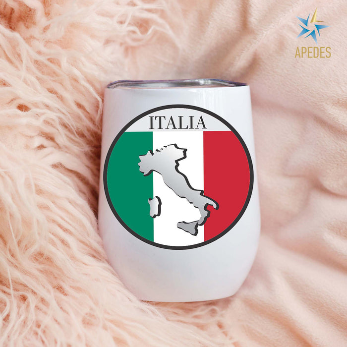 Italy Flag Stainless Steel Stemless Wine Cup 12 OZ