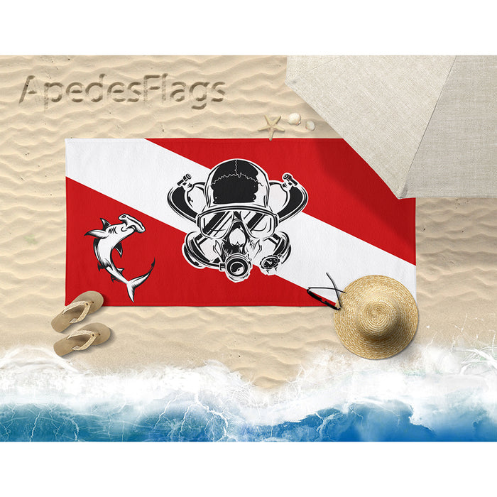 Diver Flag Hammerhead Shark Beach & Bath Towel Rectangle 30″ × 60″