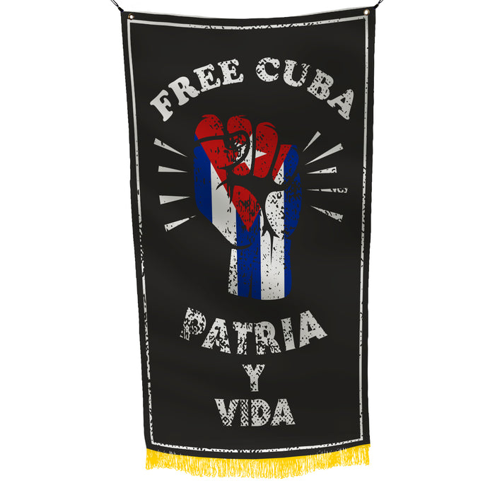 Free Cuba Patria Y Vida Fist Flag Banner